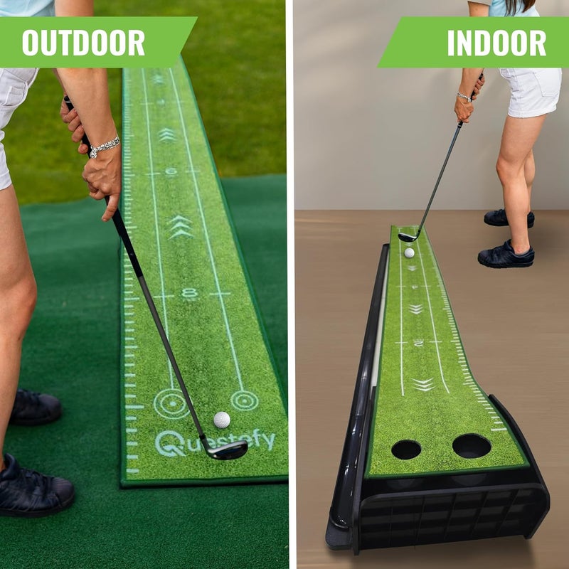 Questefy Putting Green Indoor | Wrinkle-Free Golf Mat with Auto Ball Return | Non-Slip Surface & Alignment Markings for Accurate Putting Practice at Home, Office & Outdoors | Improve Stroke Control & Precision - Image 5